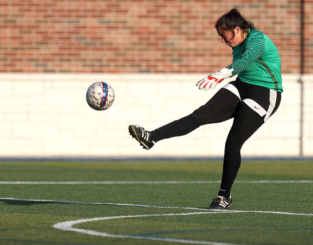 Columbia College goalie Jena Vavasseur kicks the ball